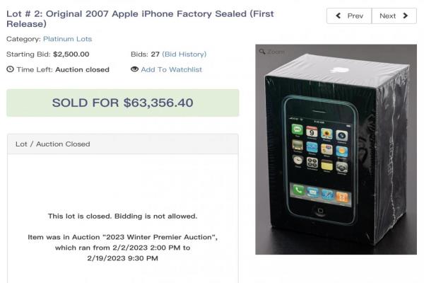 初代iPhone逾6.3萬美元拍賣價賣出。