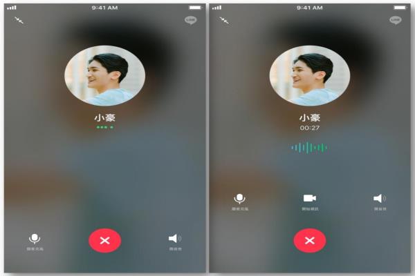 一對一語音通話，撥通、并且對方聲音傳進來時，就會看到右圖的波紋動畫。