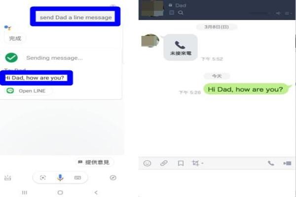 透過(guò)谷歌助理聲控傳送LINE信息給好友，目前初期階段僅支援一對(duì)一的文字對(duì)話，并僅限于日文和英文；暫不支援中文。